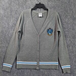 BoxLunch Cardigan Sweater Womens Large Gray Harry Potter Ravenclaw Striped Knit